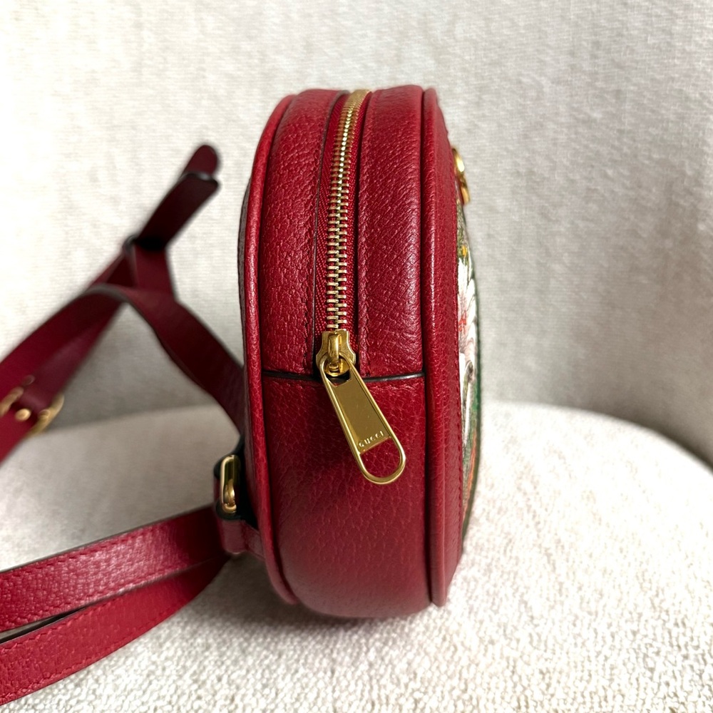 Authentic Gucci Ophidia Mini Round backpack red leather flora pattern canvas - Picture 8 of 16